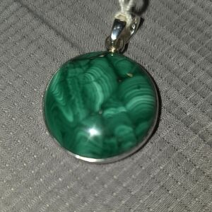 Elegant Green Malachite Sterling Silver Pendant.